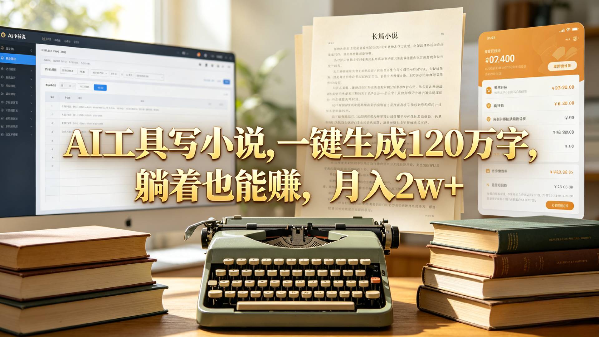 AI工具写小说,一键生成120万字，躺着也能赚，月入2w+！搞钱网创吧-网创项目资源站-副业项目-创业项目-搞钱项目搞钱网创吧