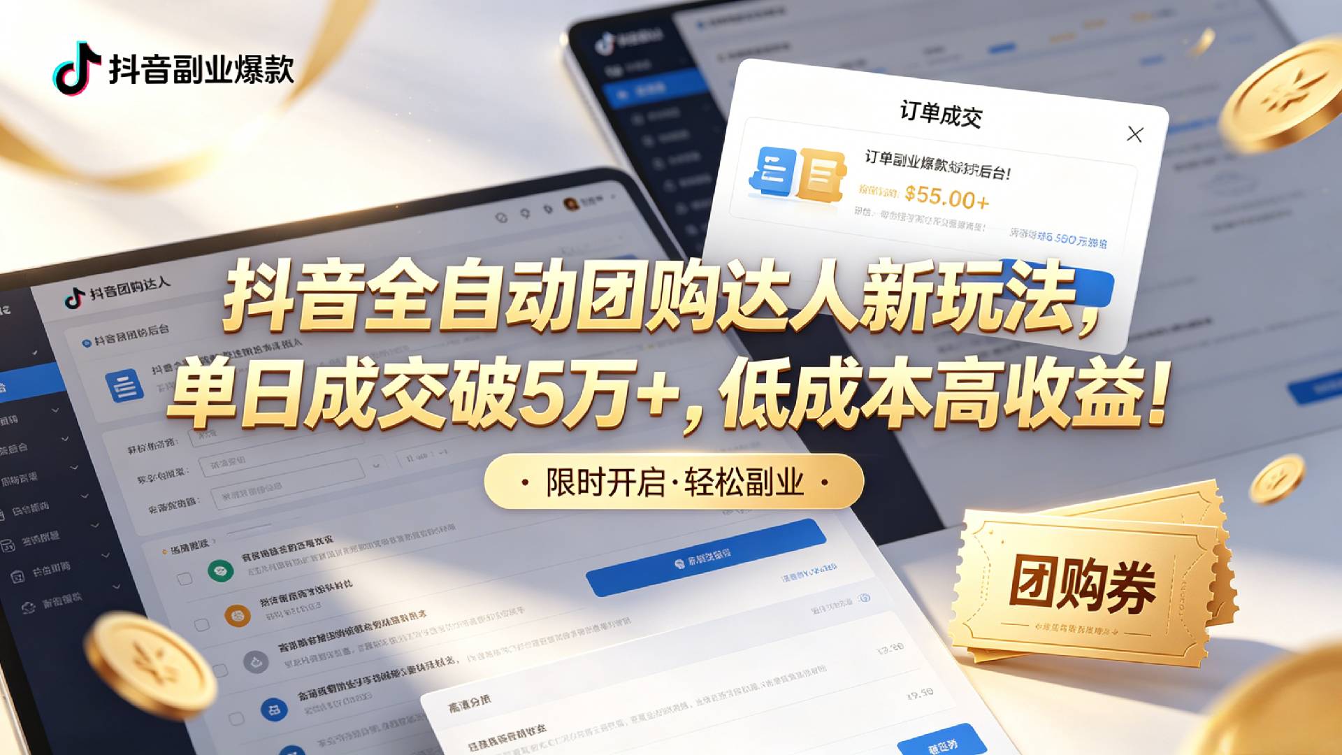 抖音全自动团购达人新玩法，单日成交破5万+，低成本高收益！搞钱网创吧-网创项目资源站-副业项目-创业项目-搞钱项目搞钱网创吧